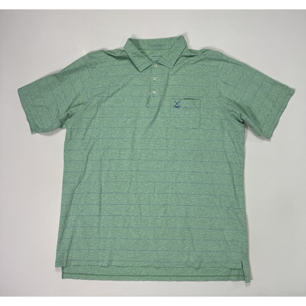 B Draddy Mens 2XL Polo Shirt Green Striped Golf Pima Cotton Stretch Pockets